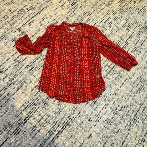 Semi Sheer Red Patterned Blouse - Picture 1 of 12